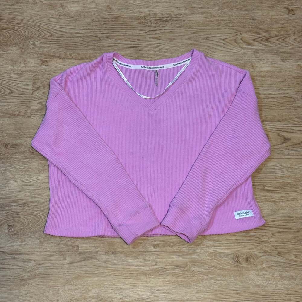 Calvin Klein Pink Ribbed V-Neck Top Size L